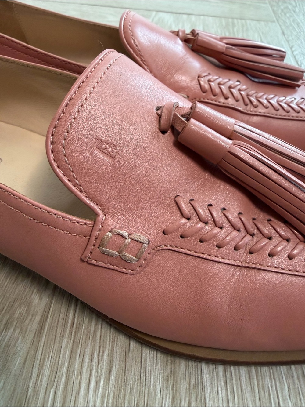 Tod’s Pink Leather Tassel Loafers Size 38 Made in Italy Luxury Flats - Picture 6 of 14